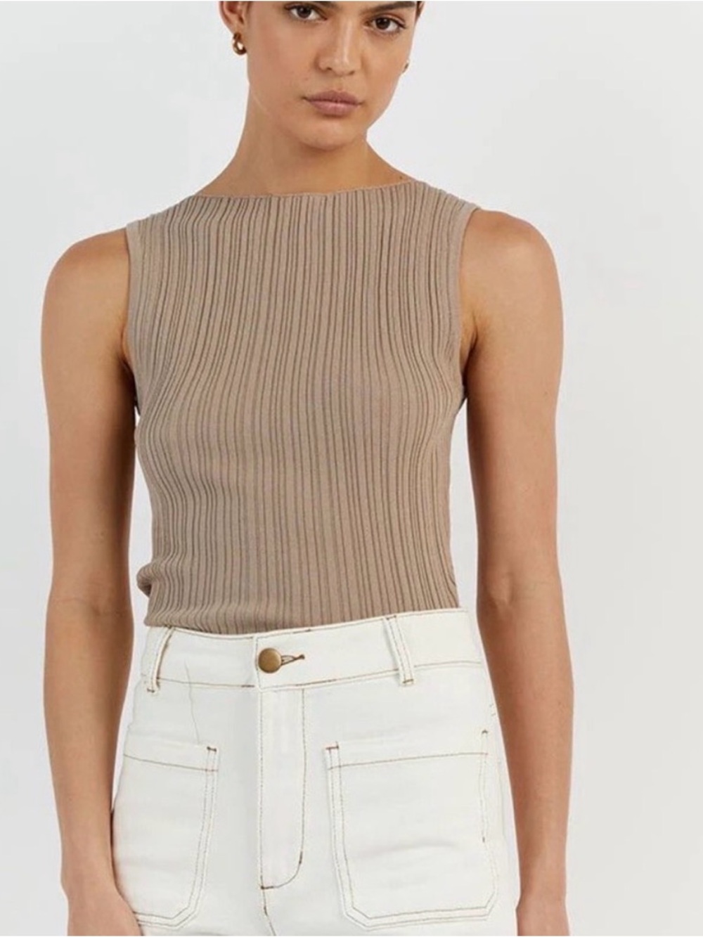 DISSH Ribbed Sleeveless Sienna Knit Tank Top - Taupe
